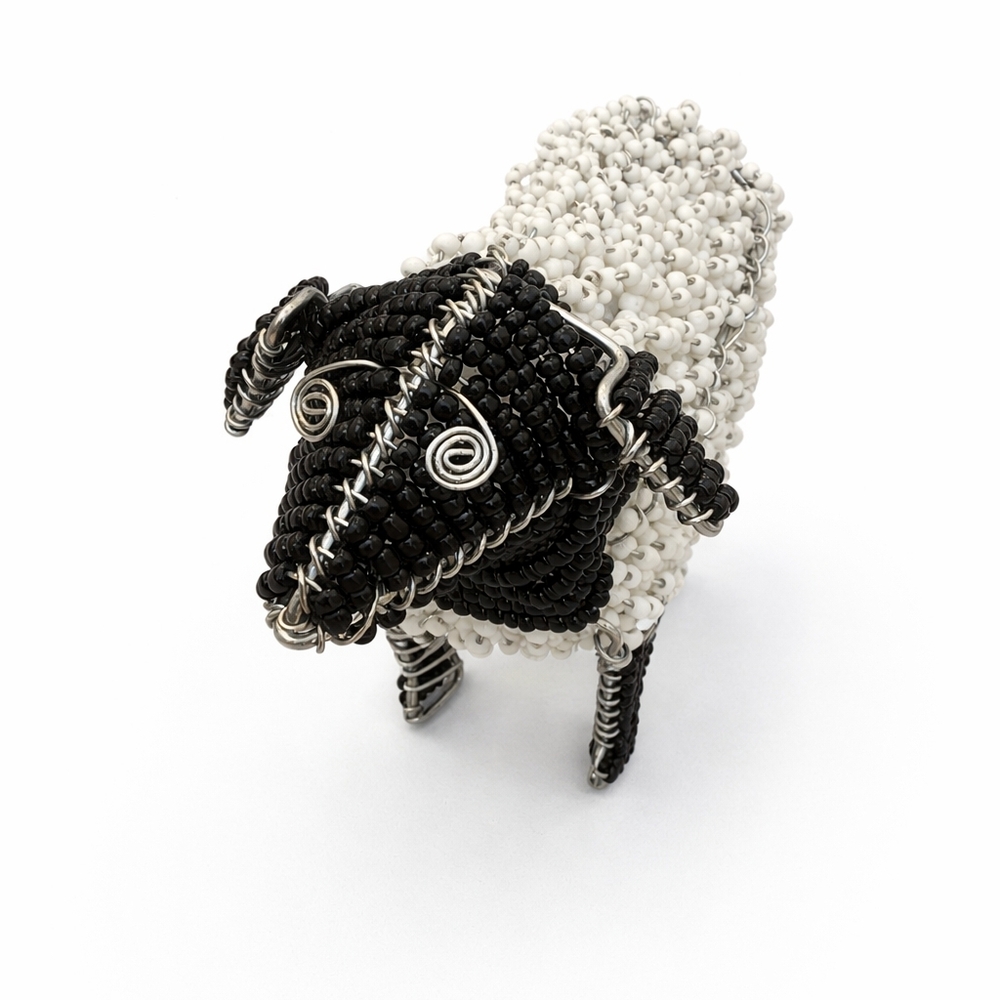 Handmade Beaded Sheep Figurine – Wire & Seed Bead Artisan Sculpture Farmhouse